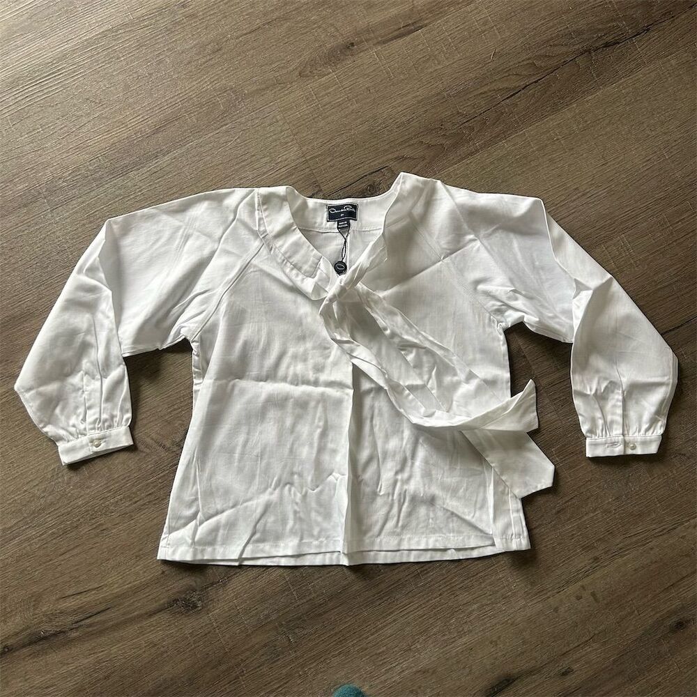Oscar de la Renta Girls White Tie Front Puff Sleeve Blouse Size 8Y NWOT